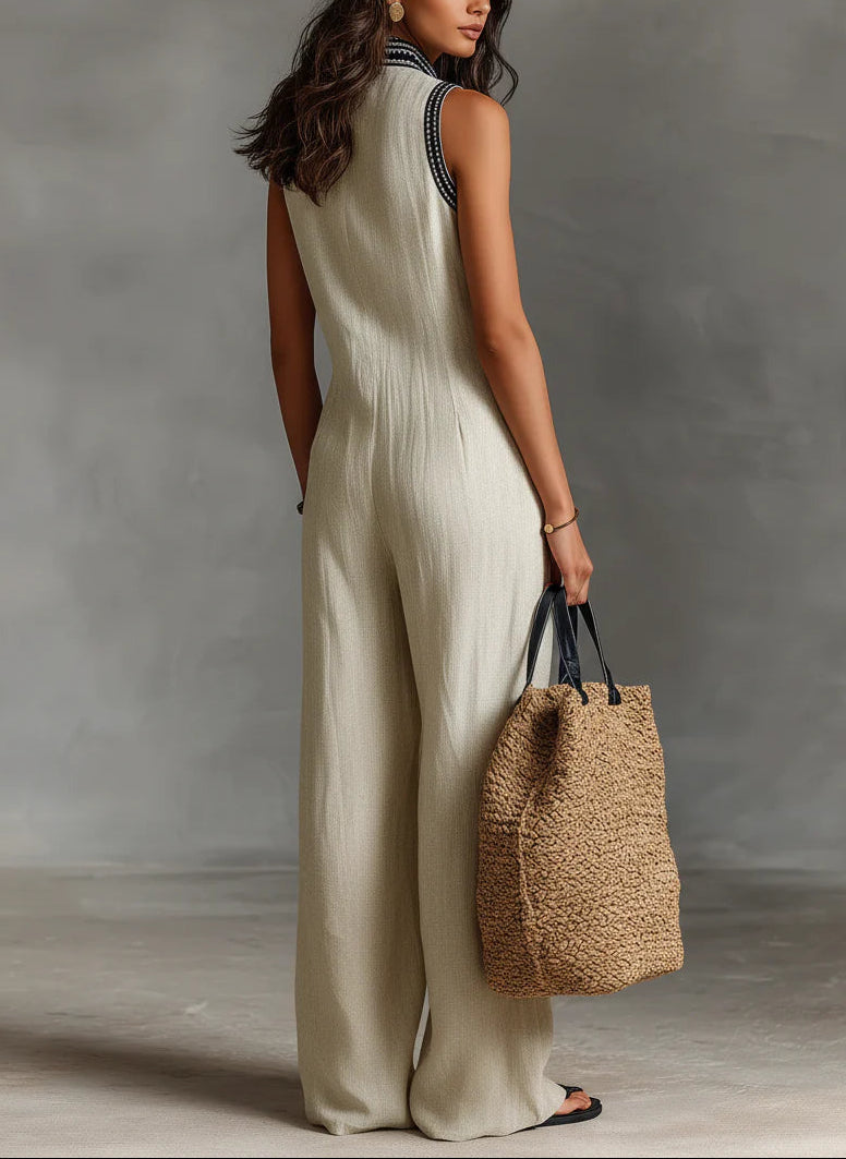Elara™ Boho V-Neck Wide-Leg Jumpsuit – Elegant Casual One-Piece