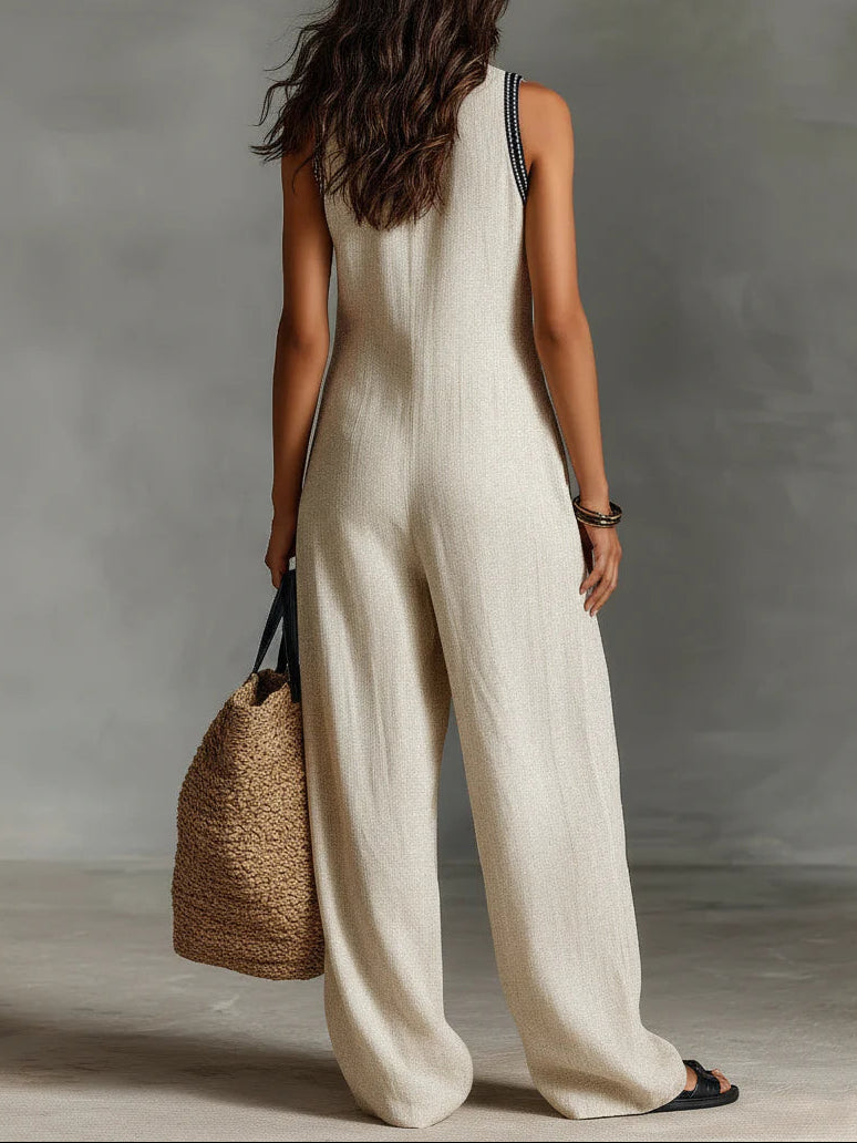 Elara™ Boho V-Neck Wide-Leg Jumpsuit – Elegant Casual One-Piece