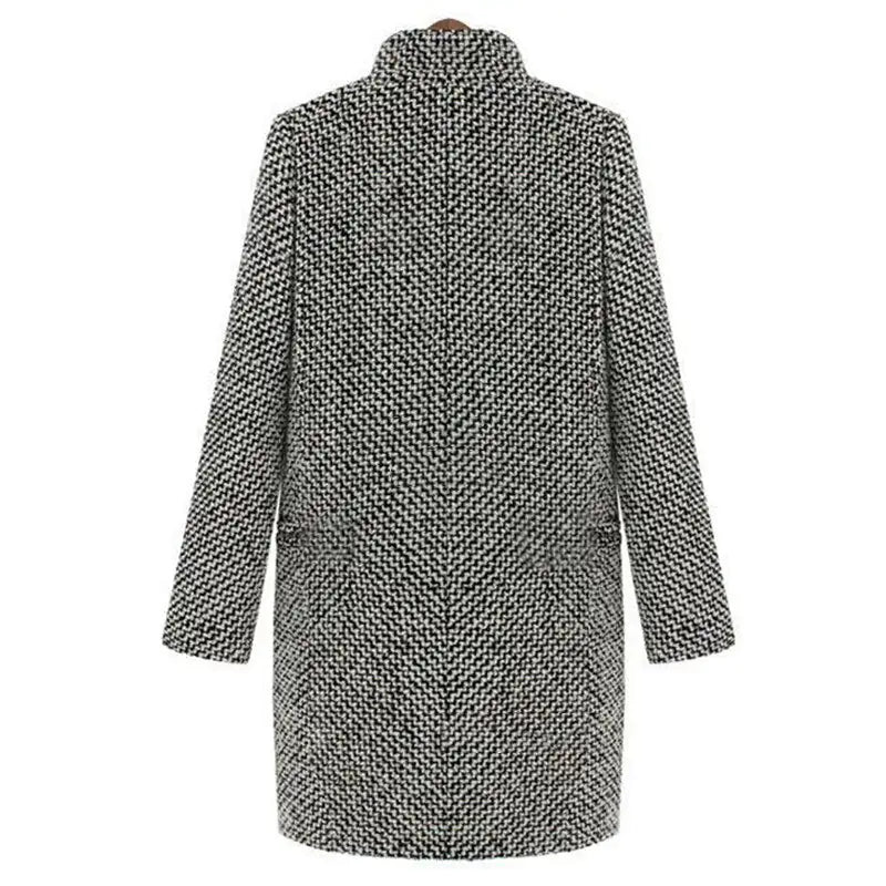 Chic Herringbone Long Coat – Black & White