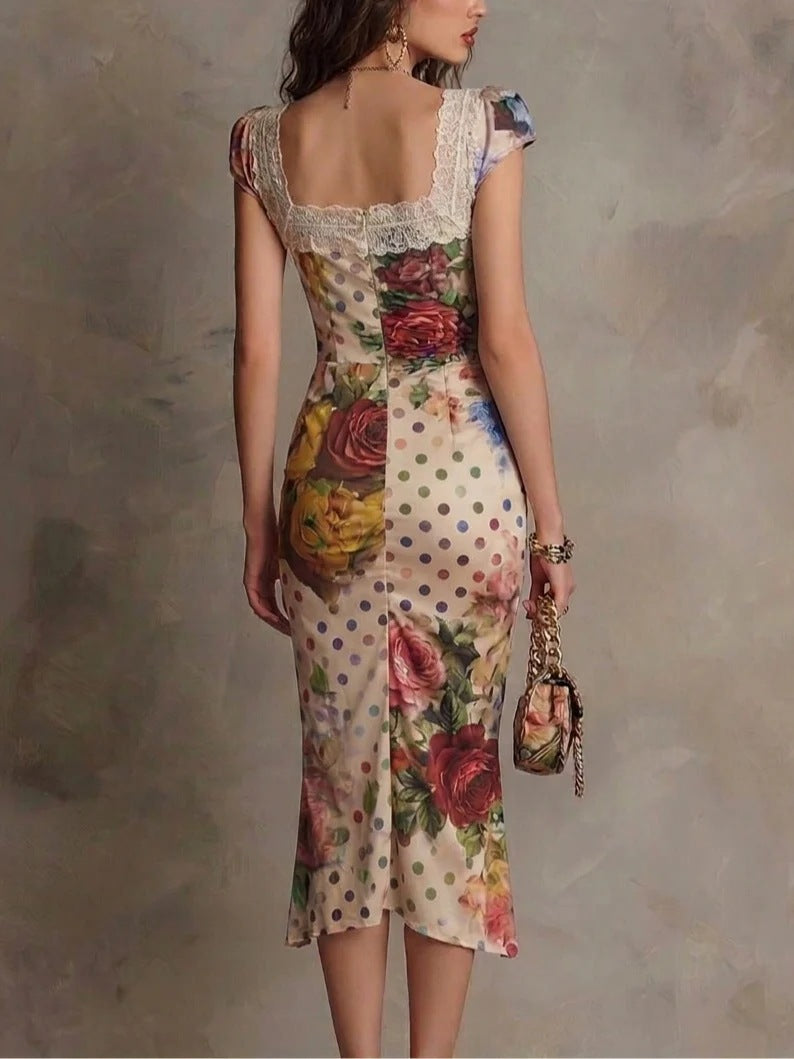 Chic Abstract Print Ruched Midi Dress
