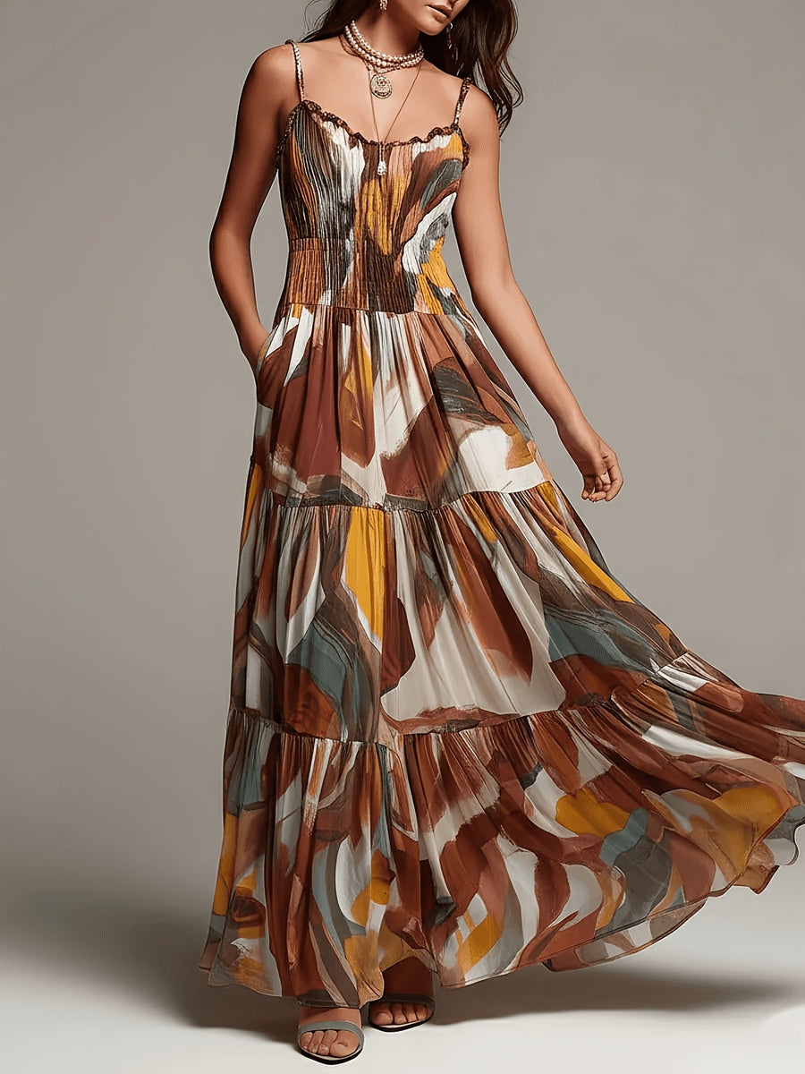 Ruby Garden Maxi Dress with Smocked Bodice