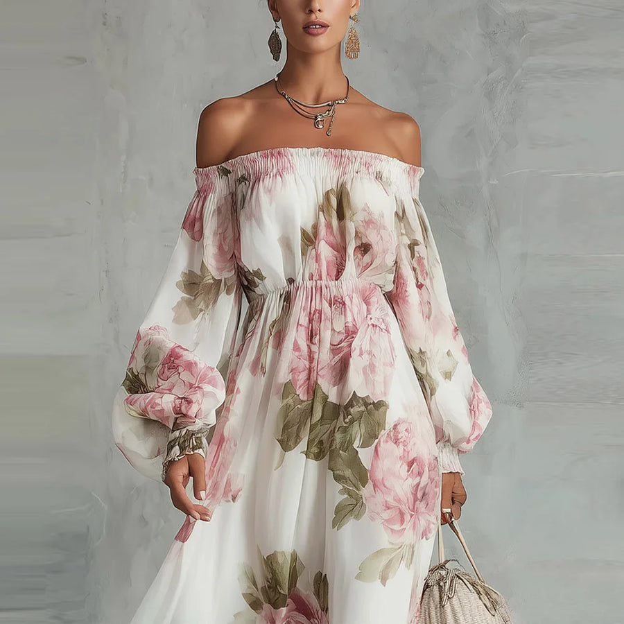 Romantic Floral Off-Shoulder Maxi Dress