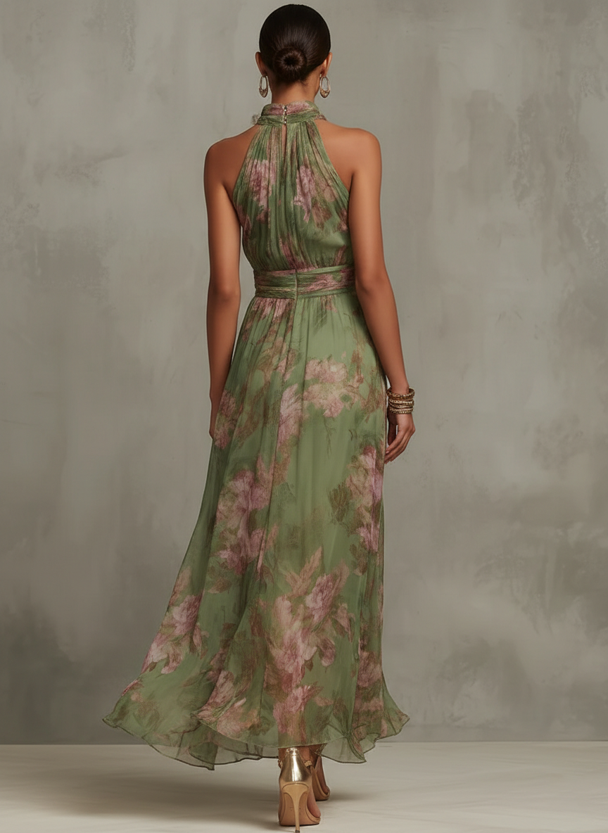 Floral Halter Maxi Dress  | Elegant Boho Summer Style