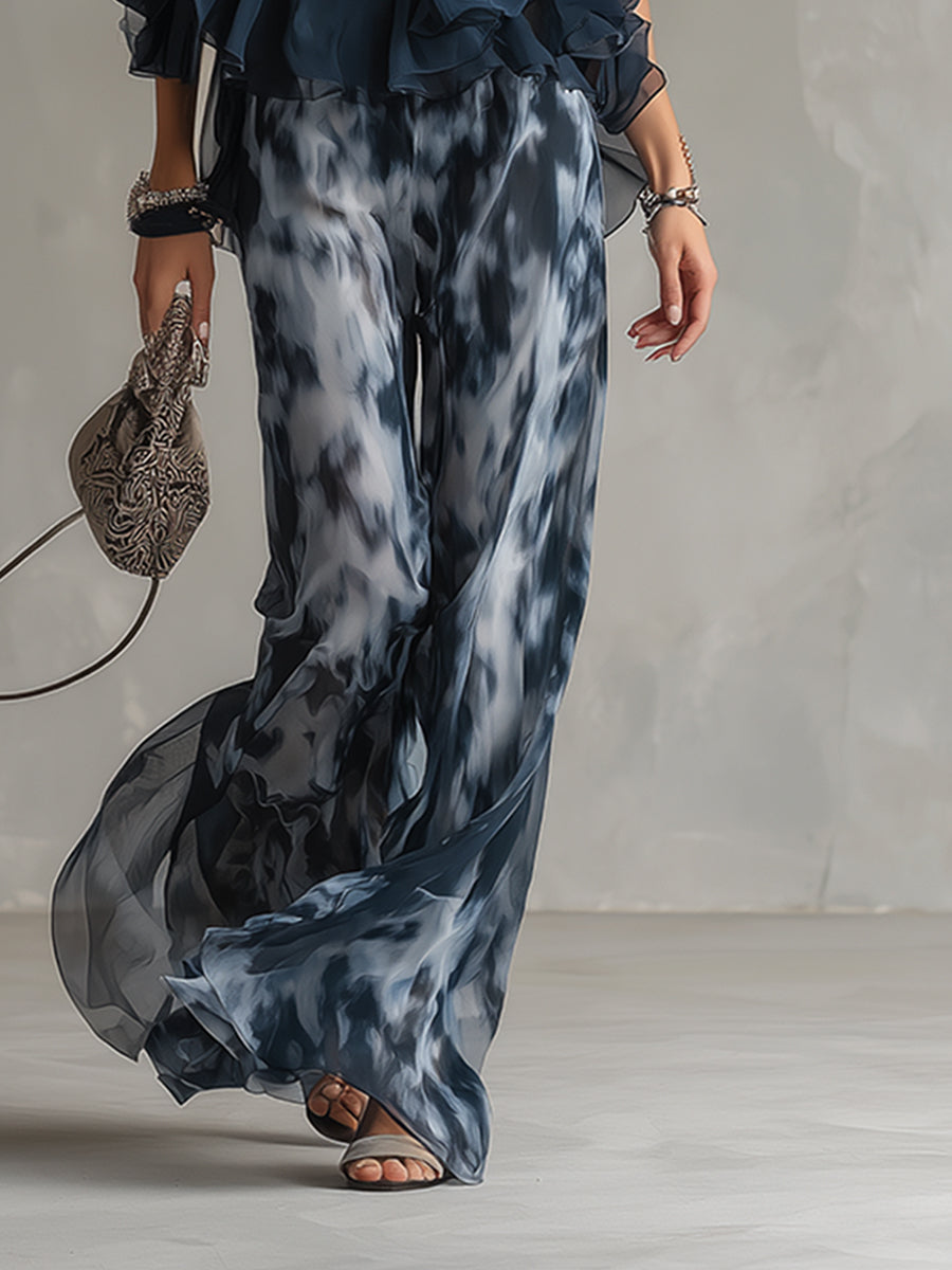Elegant Navy Abstract Print Two-Piece Set