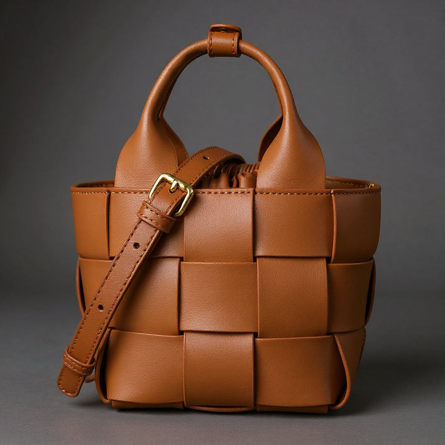 Handwoven Leather Mini Basket Bag