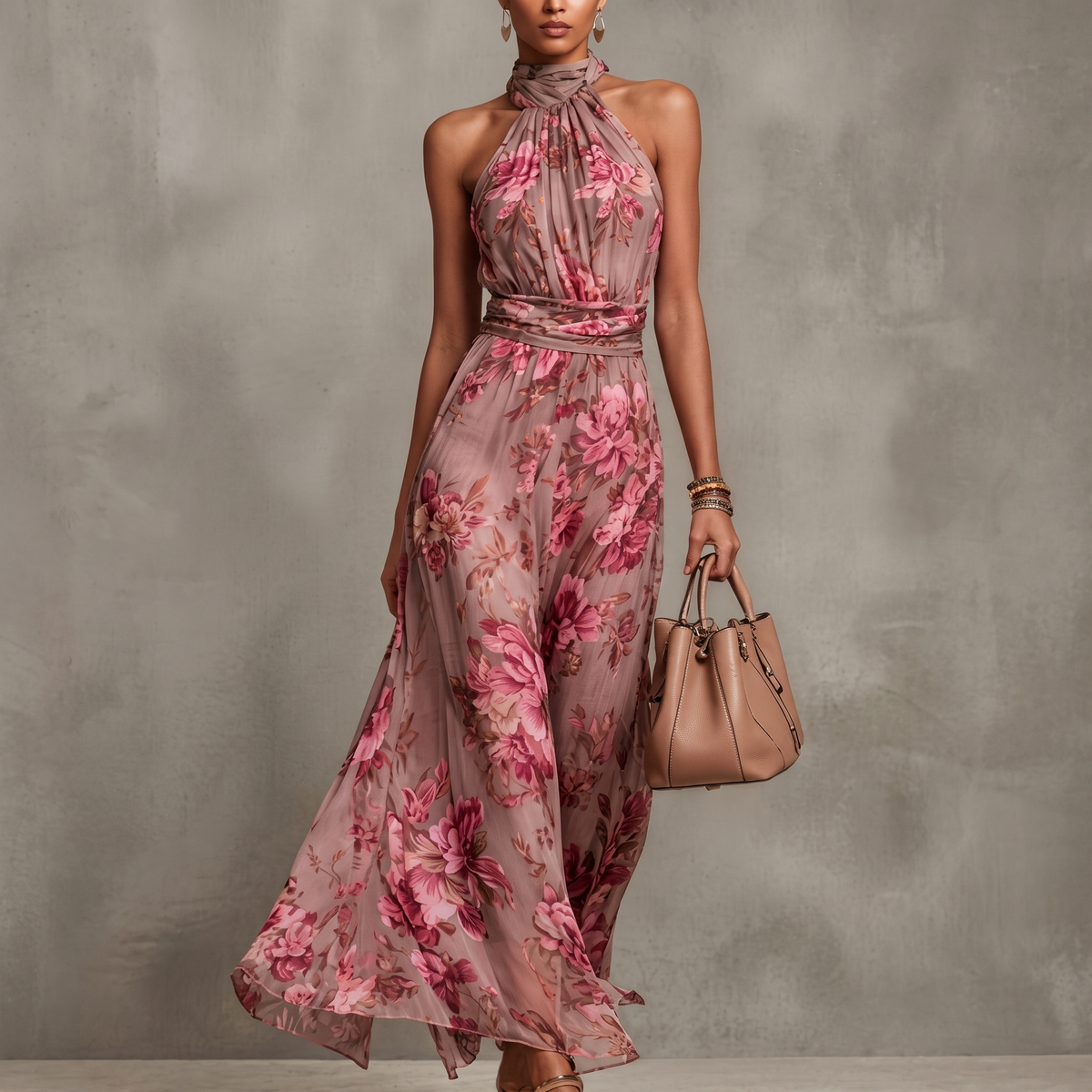 Floral Halter Maxi Dress  | Elegant Boho Summer Style