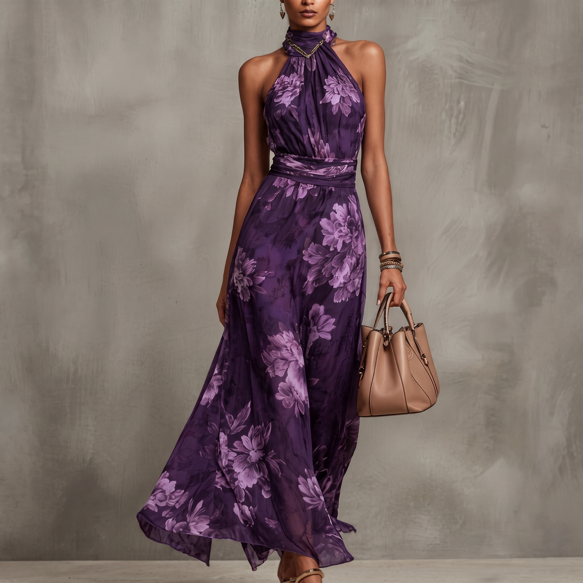Floral Halter Maxi Dress  | Elegant Boho Summer Style