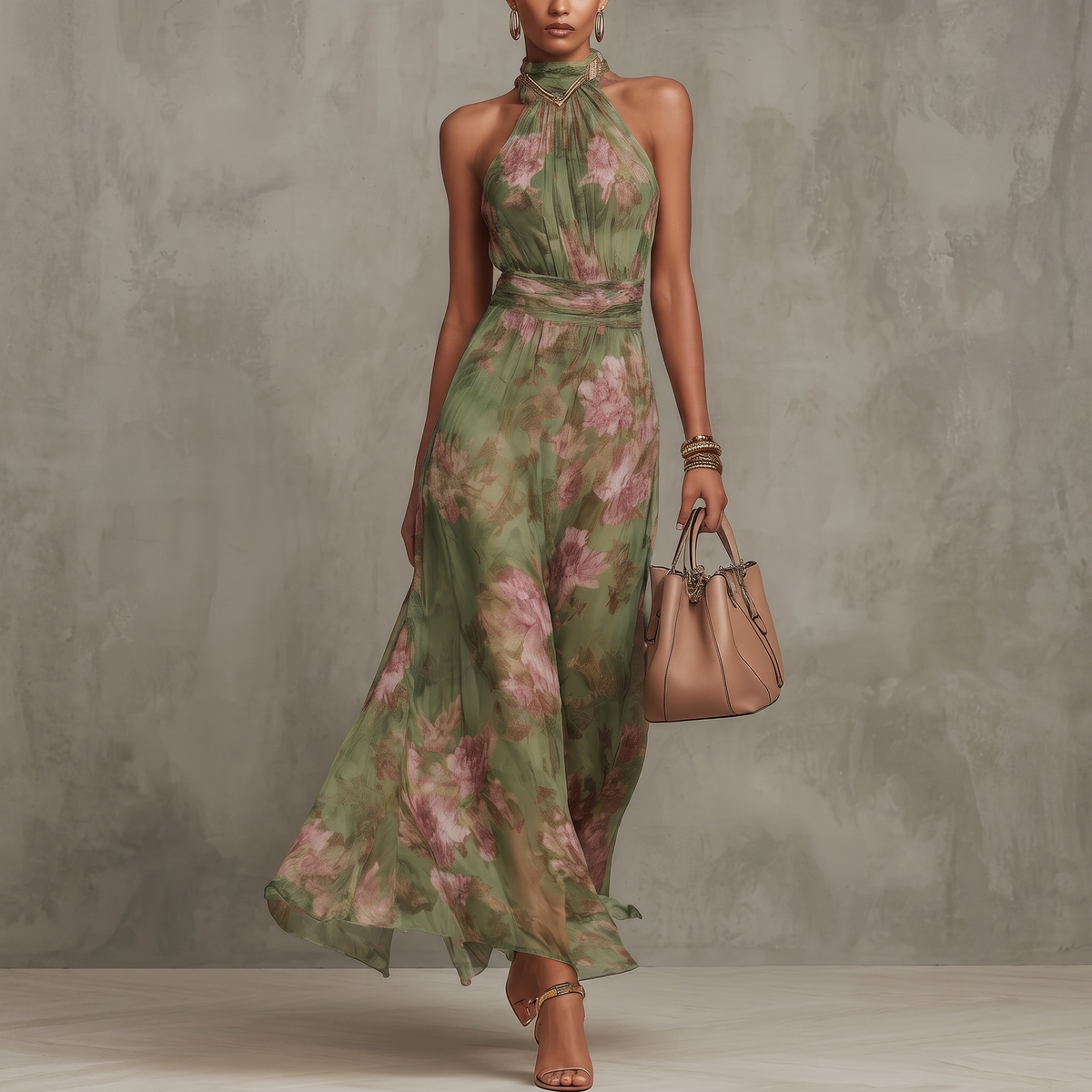 Floral Halter Maxi Dress  | Elegant Boho Summer Style