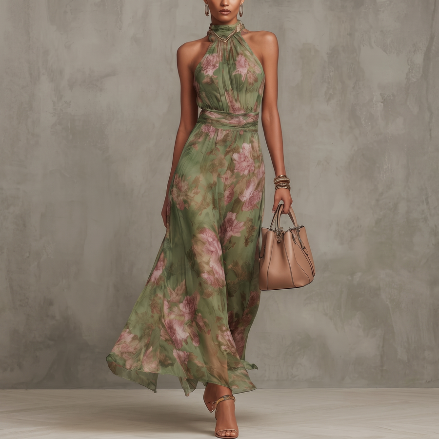 Floral Halter Maxi Dress  | Elegant Boho Summer Style