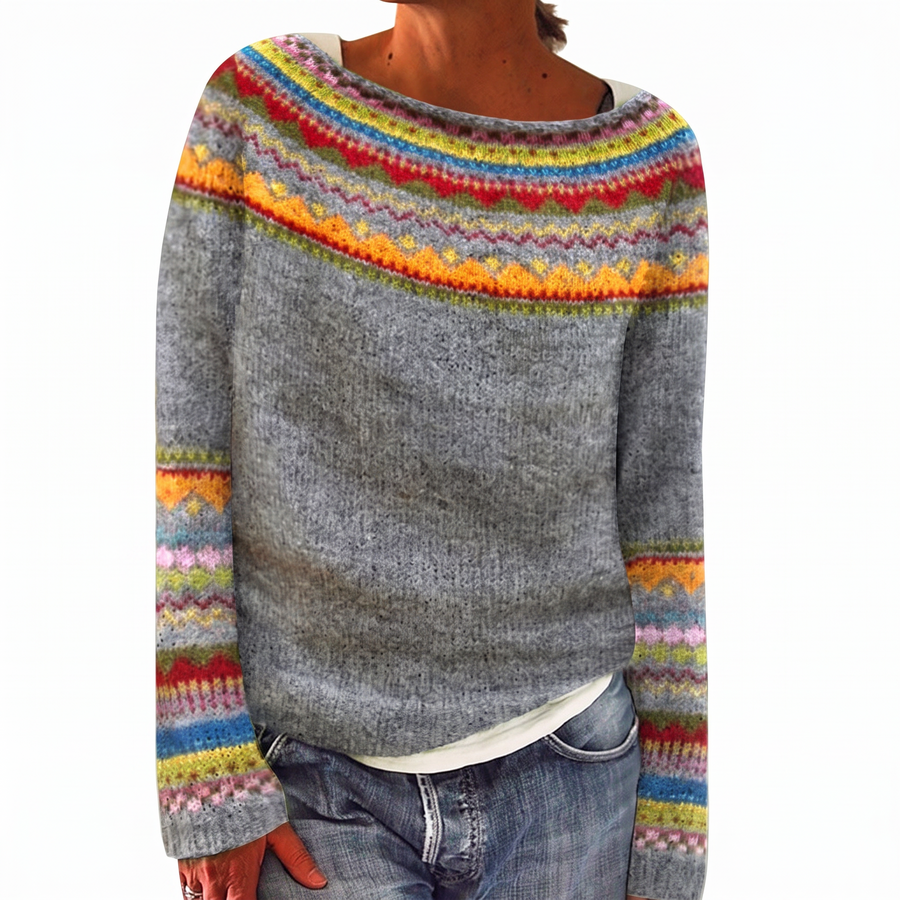 Cozy Rainbow Fair Isle Knit Sweater