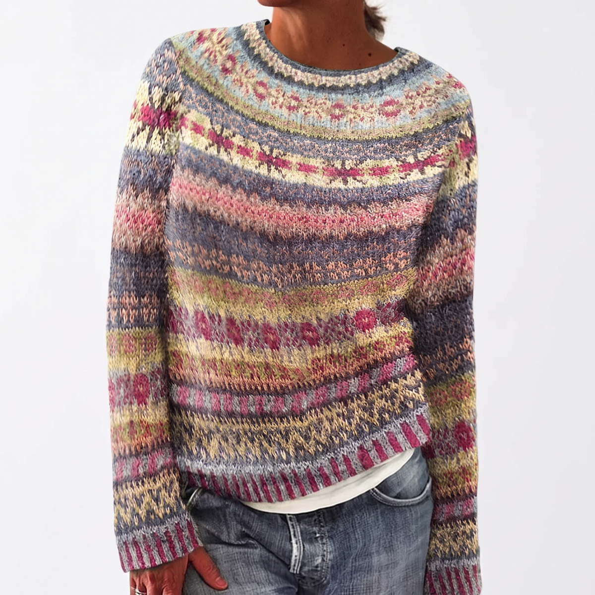 Vintage Nordic Pattern Knit Sweater