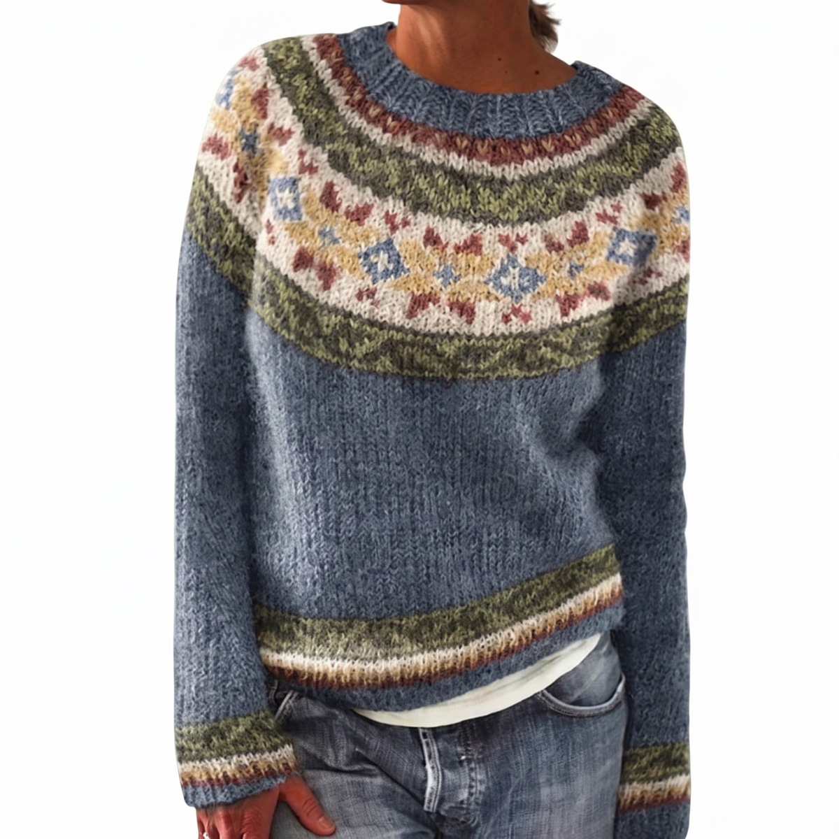 Vintage Bloom Nordic Knit Sweater