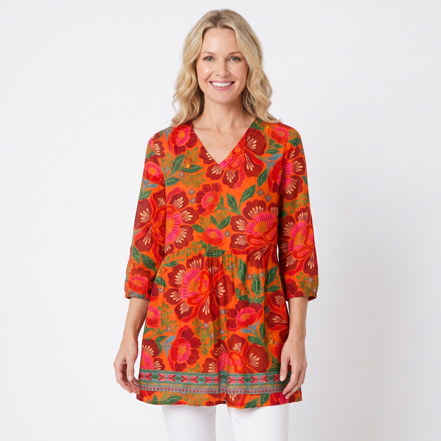 Carla | Long Blouse with V-Neck