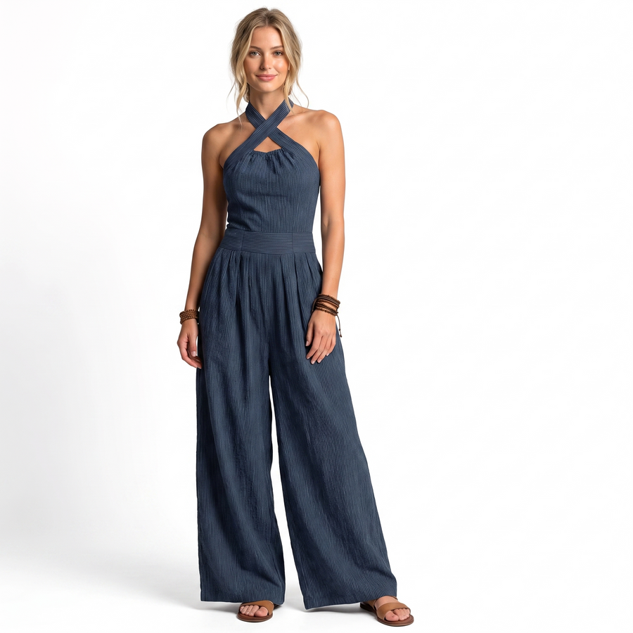 Elegant Wide-Leg Halter Jumpsuit