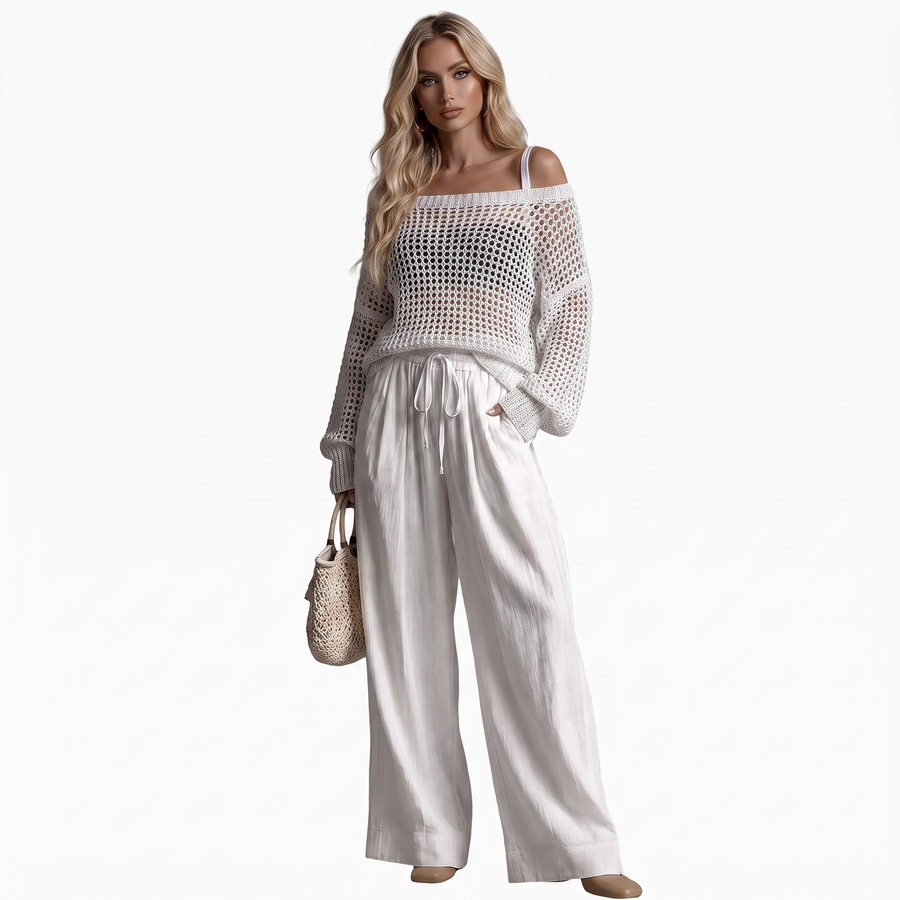 Clarity Off-Shoulder Wide-Leg Set