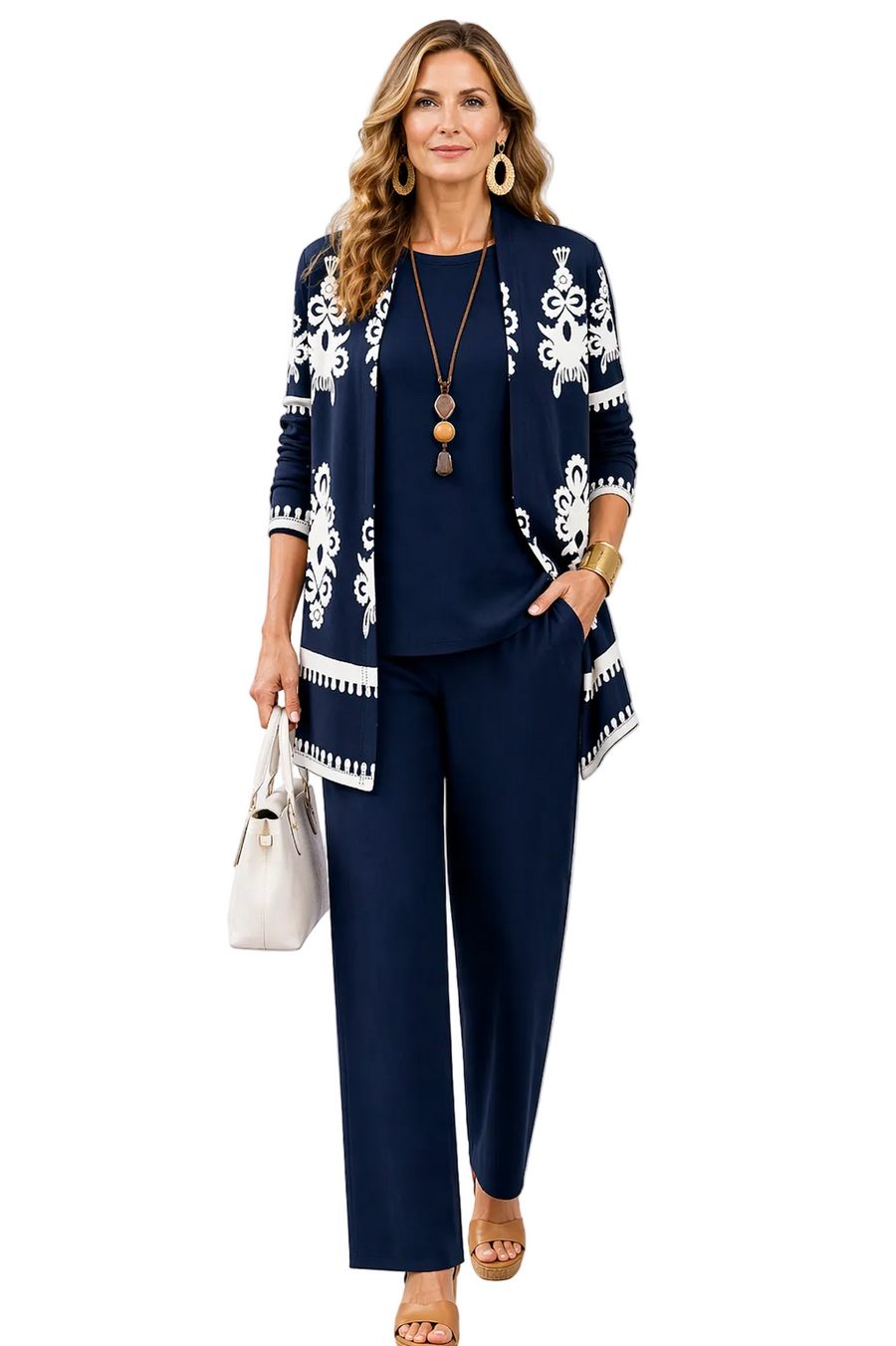 Navy Blue Elegant Knit 3-Piece Set