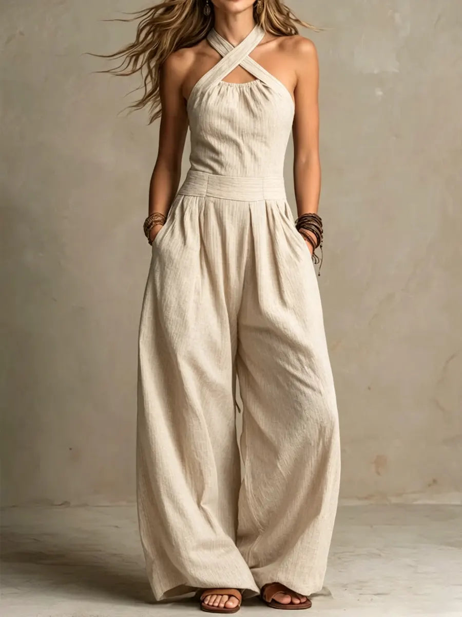Elegant Wide-Leg Halter Jumpsuit