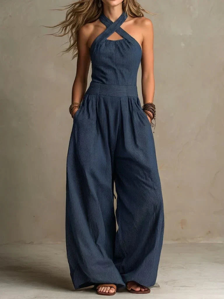 Elegant Wide-Leg Halter Jumpsuit